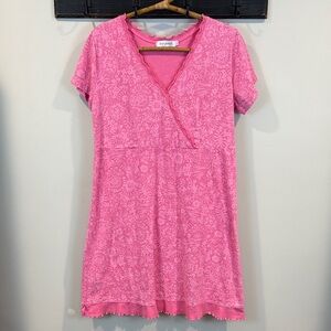 Fresh Produce Pink Floral Faux Wrap Ruffle Cotton Dress Size Large